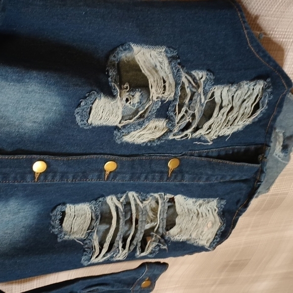 Deconstructed Denim Button Up Long Sleeve Tunic Length Shirt L - Picture 2 of 5